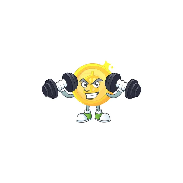 Moeda de ouro fitness com mascote de caráter de design —  Vetores de Stock