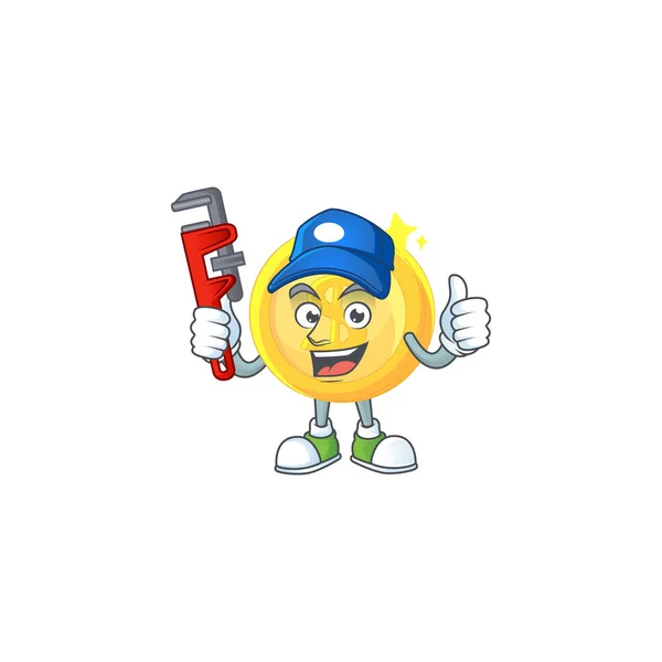 水管工金币卡通人物吉祥物风格 — 图库矢量图片