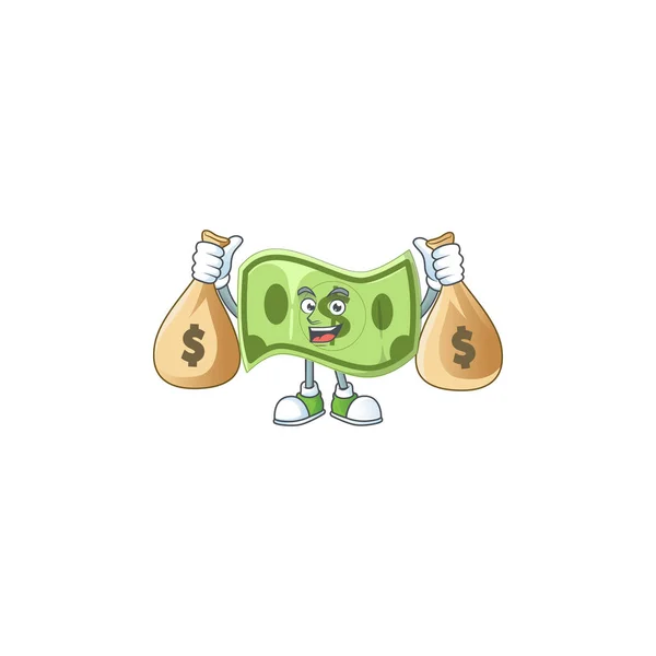 Con bolsa de dinero papel moneda personaje de dibujos animados con mascota — Vector de stock