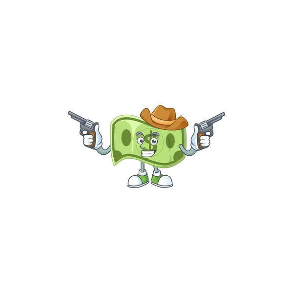 Cowboy paper money cartoon character with mascot — Stock Vector