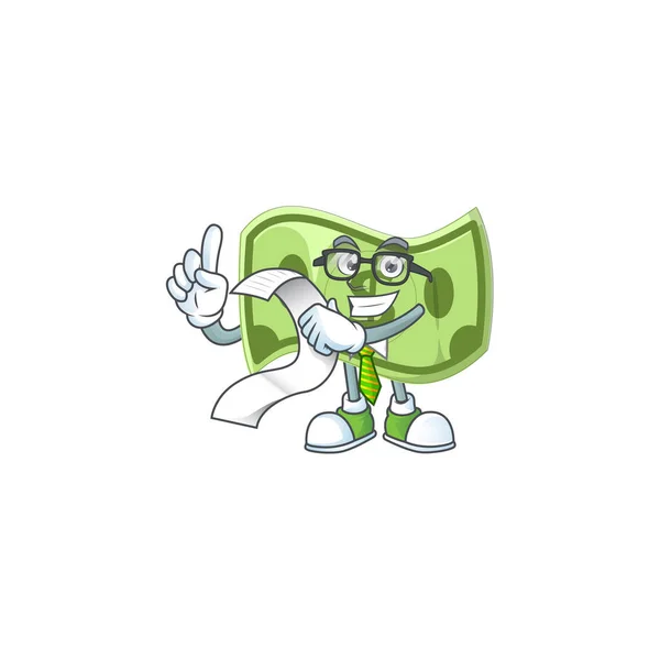 Con menú de papel moneda de dibujos animados carácter mascota estilo — Vector de stock
