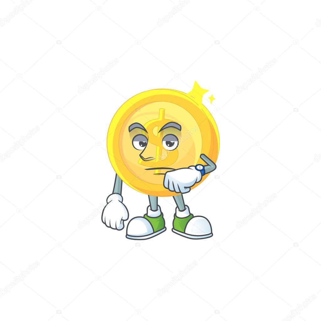 Waiting gold coin cartoon character mascot style