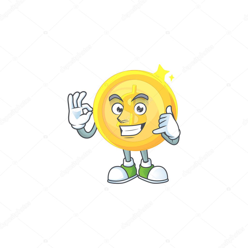 Call me gold coin cartoon character mascot style