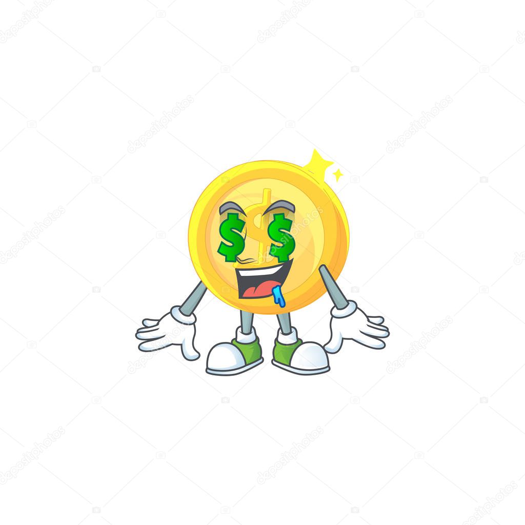 Money eye gold coin cartoon character mascot style