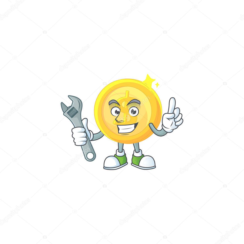 Mechanic gold coin cartoon character mascot style