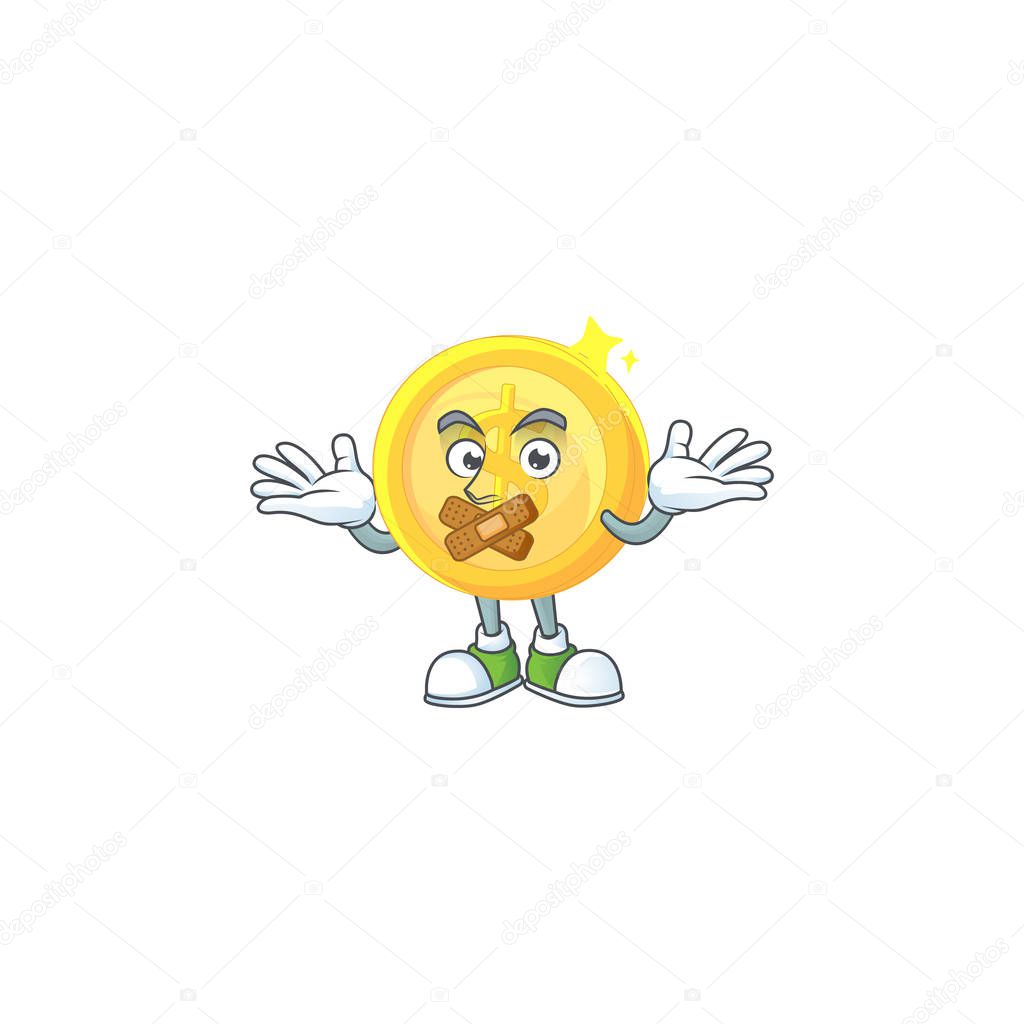 Silent gold coin cartoon character mascot style
