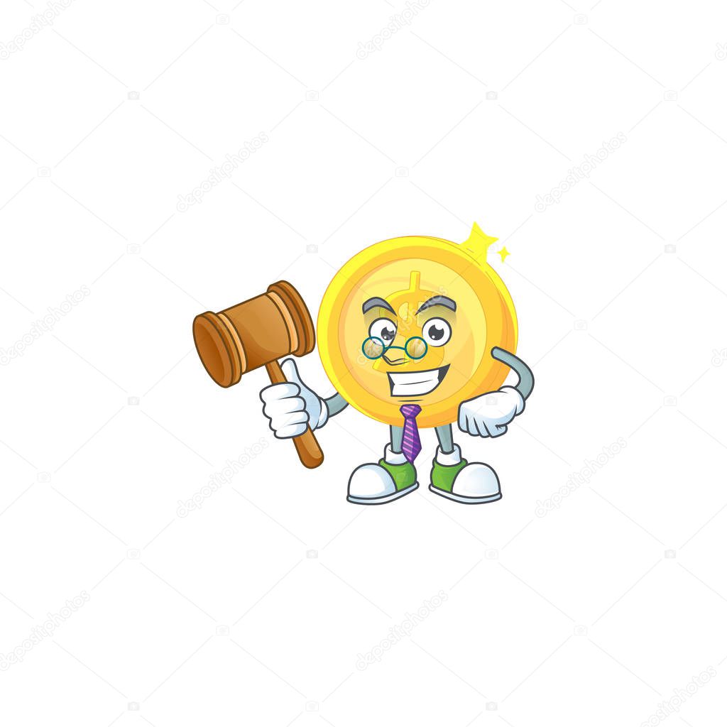 Judge gold coin cartoon character mascot style