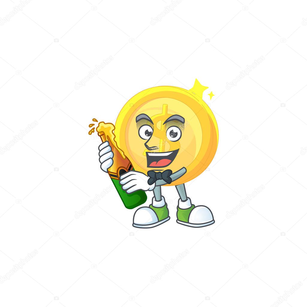 With beer gold coin cartoon character mascot style