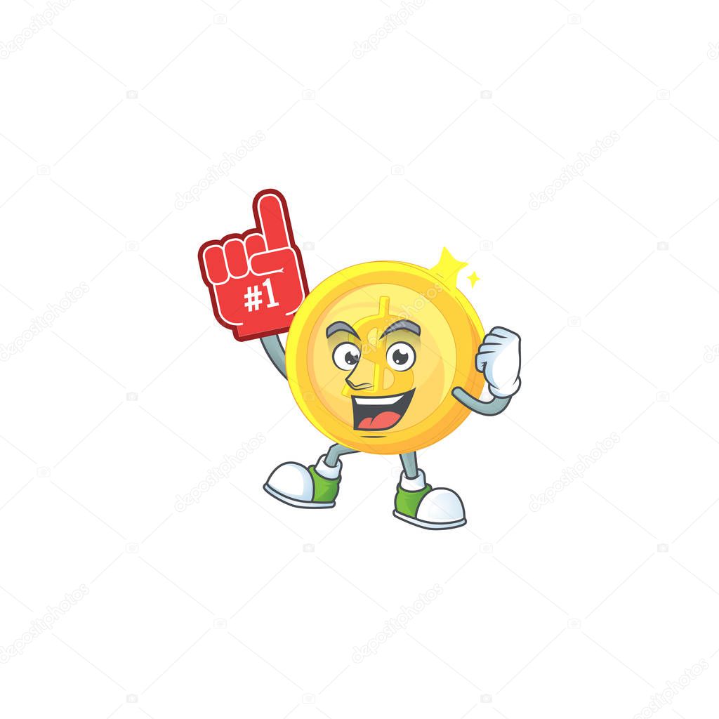 Foam finger gold coin cartoon character mascot style