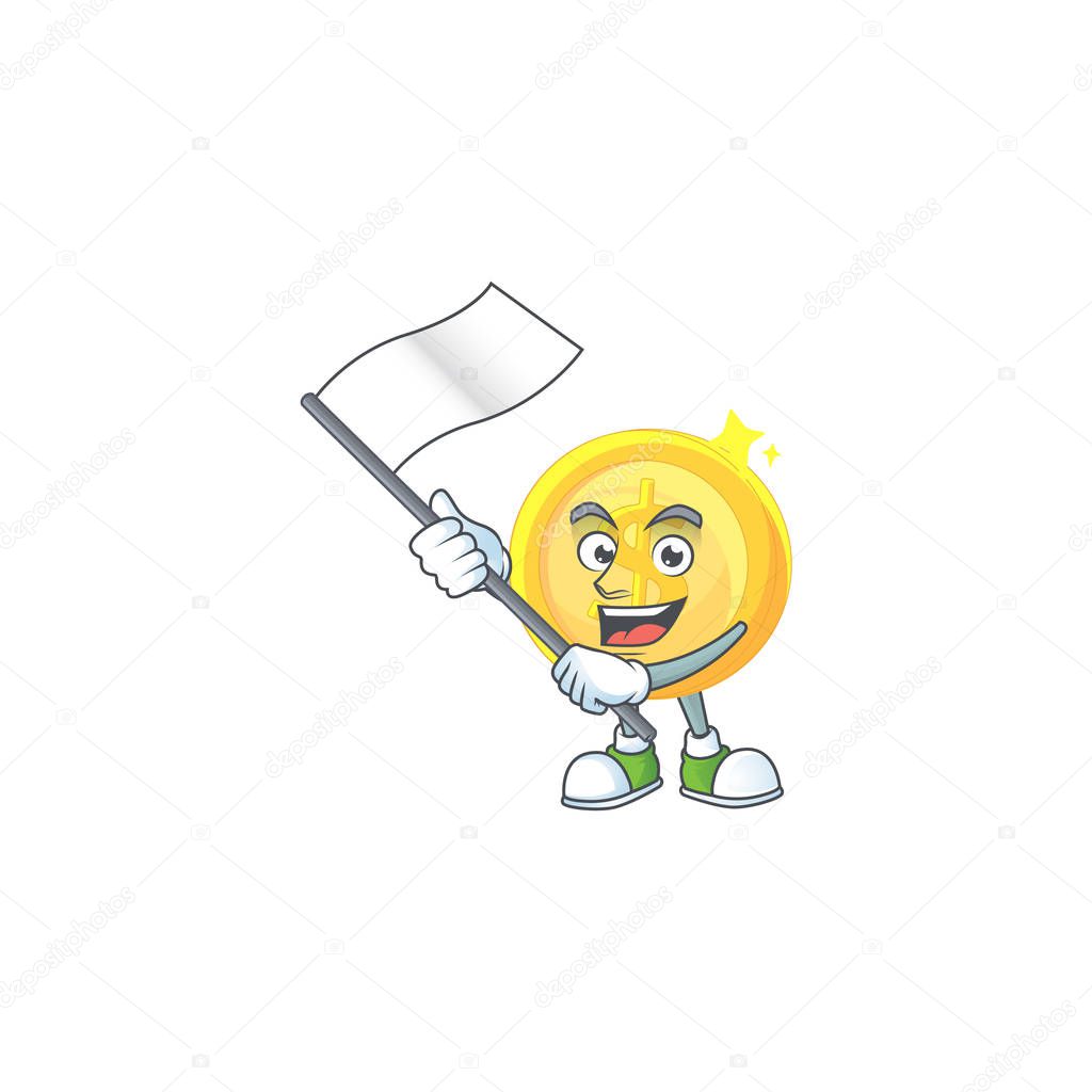 With flag gold coin cartoon character mascot style