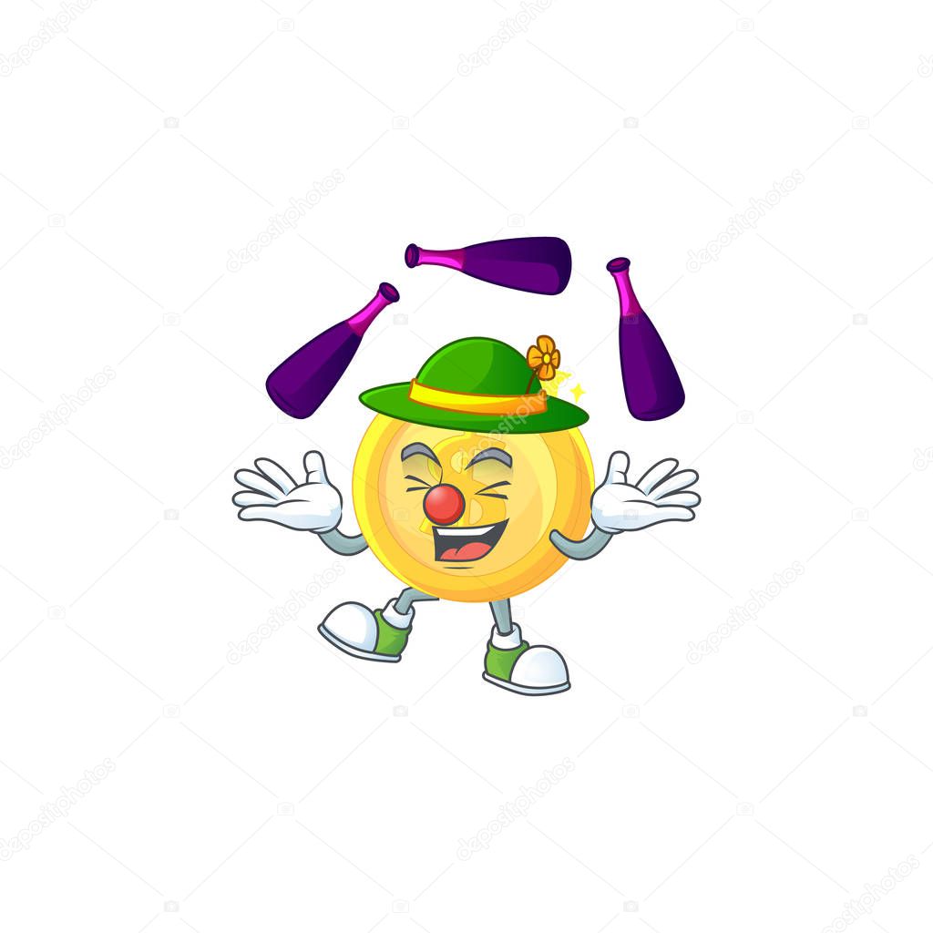 Juggling gold coin cartoon character mascot style