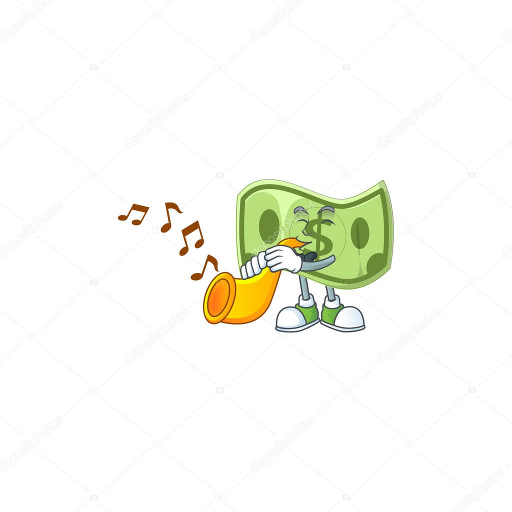 With trumpet paper money cartoon character mascot style vector illustration