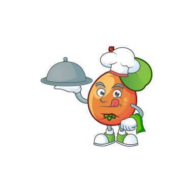 Olgun yemek kokulu, çizgi film karakteri maskotu şeklinde bir aşçı.