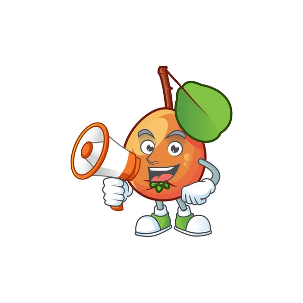 Dengan karakter kartun buah shipova megaphone untuk logo - Stok Vektor