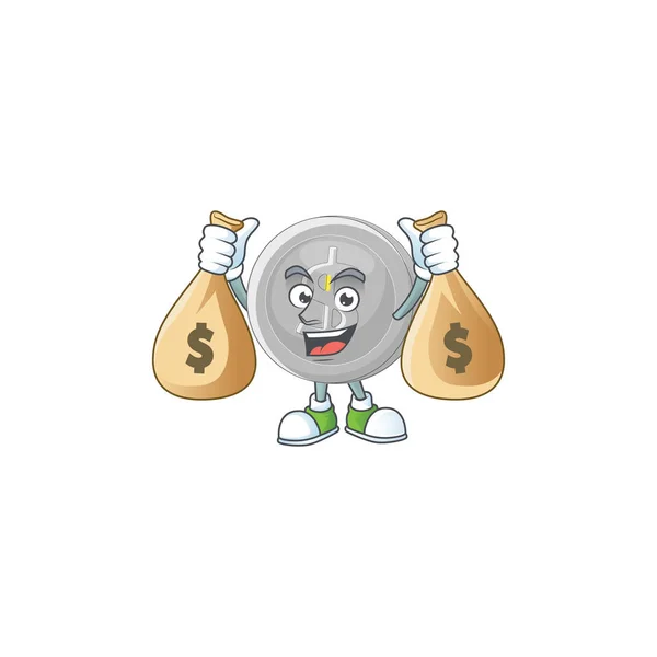 Avec sac d'argent argent personnage de dessin animé pièce d'argent pour la monnaie — Image vectorielle