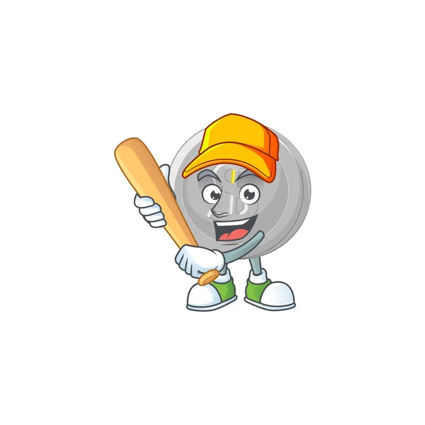 Jouer au baseball argent pièce personnage de dessin animé pour la monnaie — Image vectorielle
