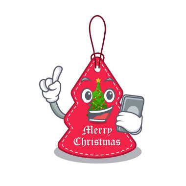 Karikatürle izole edilmiş telefon Noel etiketi ile