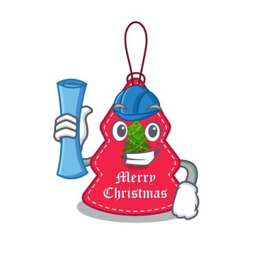 Mimar Noel etiketi maskot şeklinde asılı.