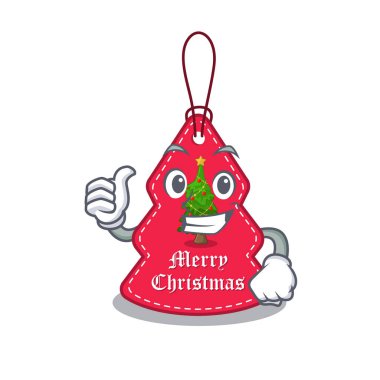 Maskot şekline asılı Noel etiketi.