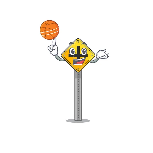 Med basket crossroad tecken tecknad tecknad form maskot — Stock vektor