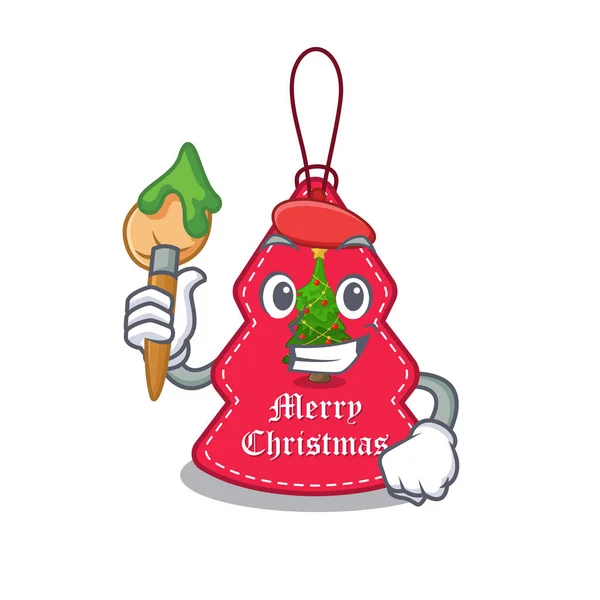Artiste étiquette de Noël suspendu isolé avec dessin animé — Image vectorielle