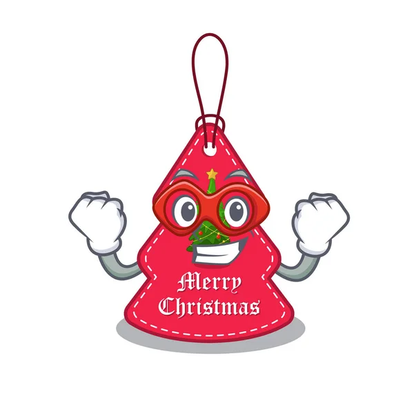 Super eroe tag di Natale appeso sulla forma della mascotte — Vettoriale Stock