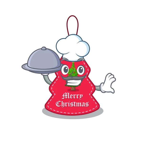 Chef avec étiquette de Noël alimentaire pendaison de la porte de caractère — Image vectorielle