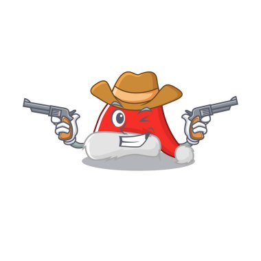 Kovboy Noel Baba şapkası maskotta izole edilmiş.