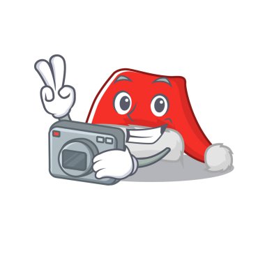 Karikatür şekilli fotoğrafçı Noel Baba şapka karakteri