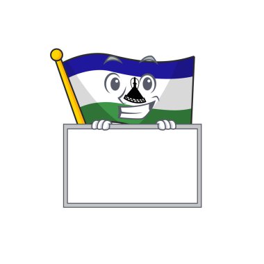 Lesotho maskotu şeklinde tahta bayrağıyla sırıtarak