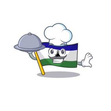Lesotho karakterine izole edilmiş yemek bayrağı taşıyan aşçı.
