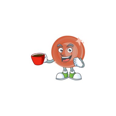 Drinking in cup bronze coin cartoon character with mascot