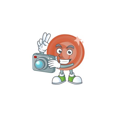 Fotoğrafçı, beyaz arkaplanda bronz sikke karikatürü