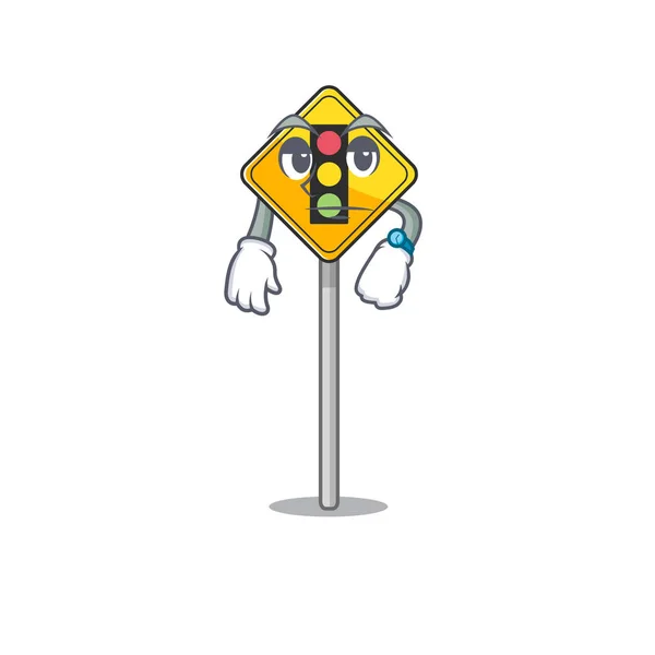 Waiting traffic light ahead on roadside characters — Stock Vector