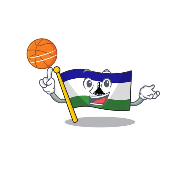 Med basket flagga lesotho maskot formad på karaktär — Stock vektor