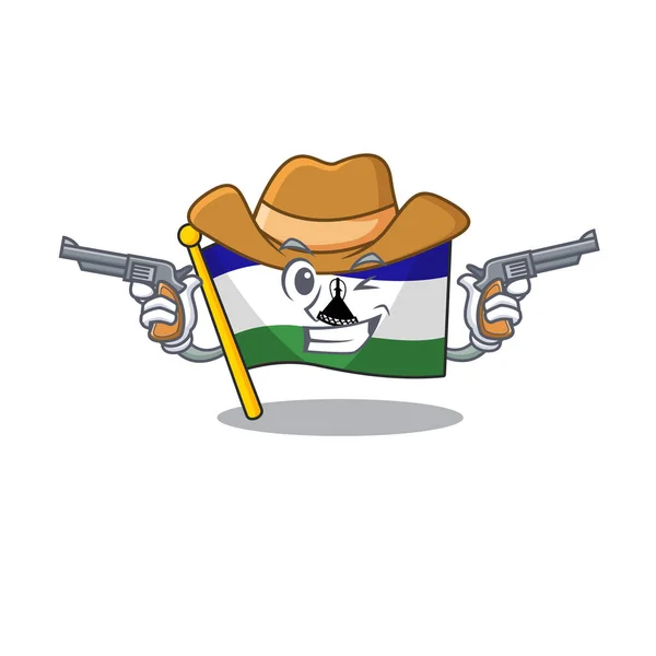 Cowboy bandera lesotho mascota en forma de personaje — Archivo Imágenes Vectoriales