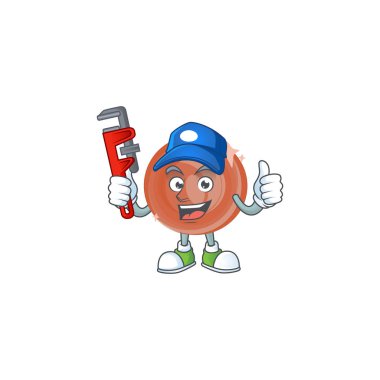 Tesisatçı bronz sikke çizgi film karakteri maskot stili.