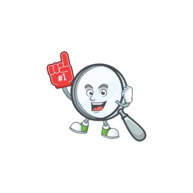 Köpük parmak büyütme, maskotlu cam çizgi film karakteri..