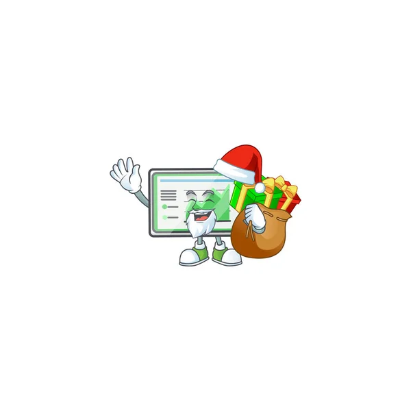 Santa con tabla de regalo hacia arriba mesa horizontal sobre fondo blanco — Vector de stock