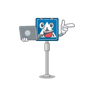 Dizüstü bilgisayarlı oyuncak yaya geçidi tabelasıyla