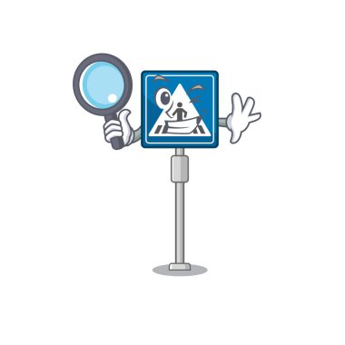 Dedektif yaya geçidi işareti çizgi filmde izole edildi.