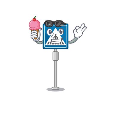 Karikatürde izole edilmiş dondurma tabelalarıyla.