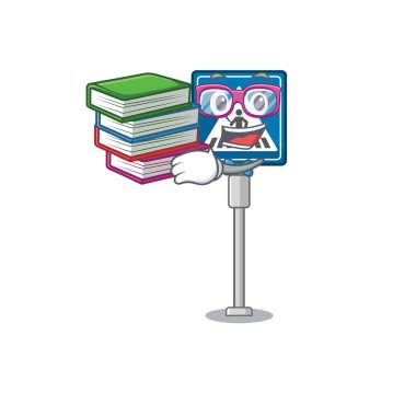 Karakter şekilli yaya geçidi tabelası olan öğrenci