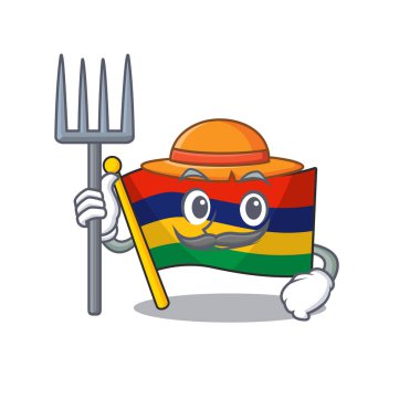 Çiftçi bayrağı Mauritius karakteri çizgi filmi izole etti.