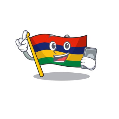Telefon bayrağı Mauritius karakteri karikatürü izole etti.