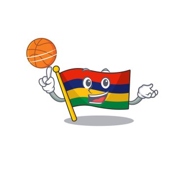 Basketbol bayrağı Mauritius karakteri karikatürü izole etti.