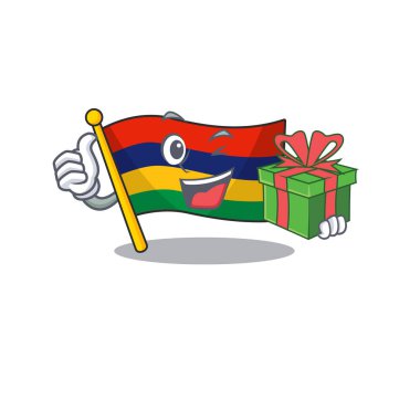 Maskot dolabında duran Mauritius bayrağıyla