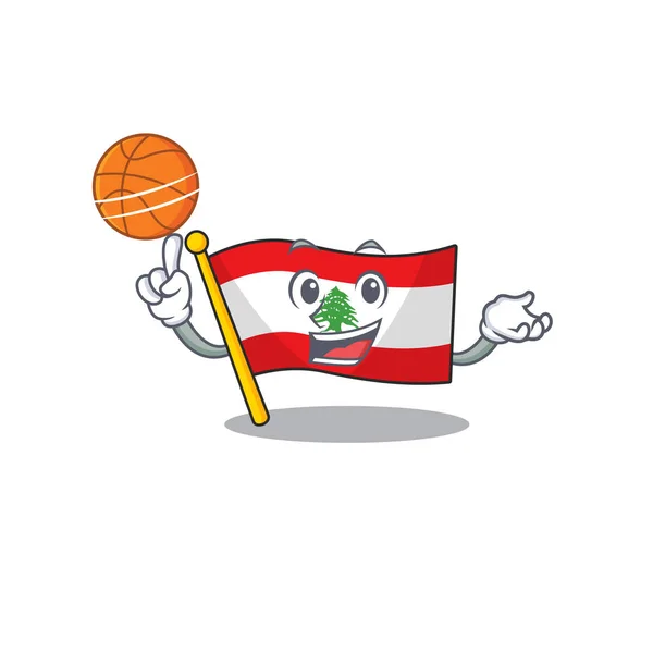 Mit Basketball-Flagge libanon Maskottchen isoliert die Karikatur — Stockvektor