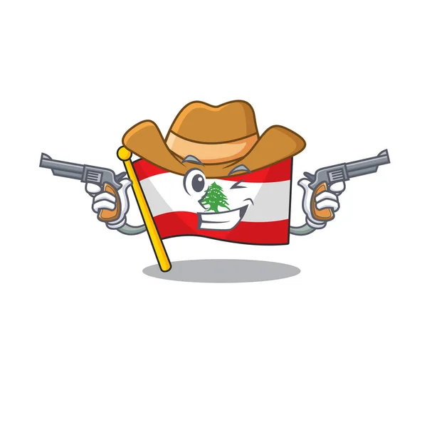 Cowboy σημαία lebanon μασκότ απομονώνονται τα κινούμενα σχέδια — Διανυσματικό Αρχείο