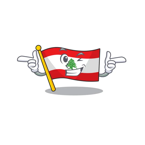 Piscadela lebanon bandeira levantada acima mastro mascote — Vetor de Stock